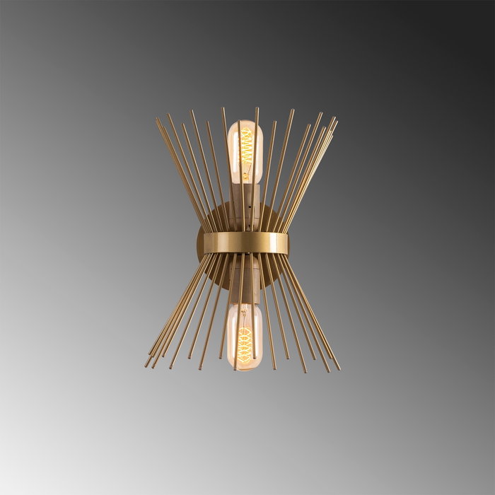 Opviq Lámpara de Pared 3092 Dorada Moderna-Novedosa, Glam, Hotel, 23 x 16 x 33 cm, Cuerpo de Hierro, Casquillo E27 Max 40W (IP20)